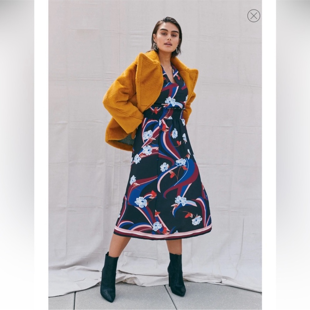 Halogen V-neck floral Midi dress